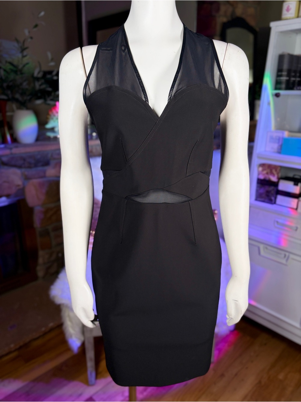 Yigal Azrouel Black Bodycon Sheer Mesh & Cutout Dress w/ Full Double Zipper Sz 4